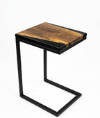 Handcrafted Walnut and Black Epoxy C-Table, Live-Edge Solid Walnut Top, Steel Base, 18x12x25 Inch, Industrial Style