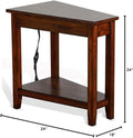 Pemberly Row Modern Chair Side Table, Dark Chocolate Finish, Open Shelf with Built-in Power Strip, Compact Wedge Shape, Contemporary End Table for Living Room or Bedroom Use