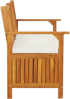 Solid Acacia Wood Patio Storage Bench with Cushion, 58.3 Inch Indoor Outdoor Seating and Organizer