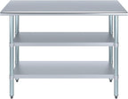 48" Long X 18" Deep Stainless Steel Work Table with 2 Shelves | Metal Food Prep Station | Commercial & Residential NSF Utility Table