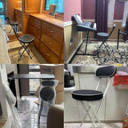 Black Folding Breakfast Kitchen Bar Stool Counter Height High Chair with Backrest Cushioned Padded Footrest(Black,55cm/22inch)