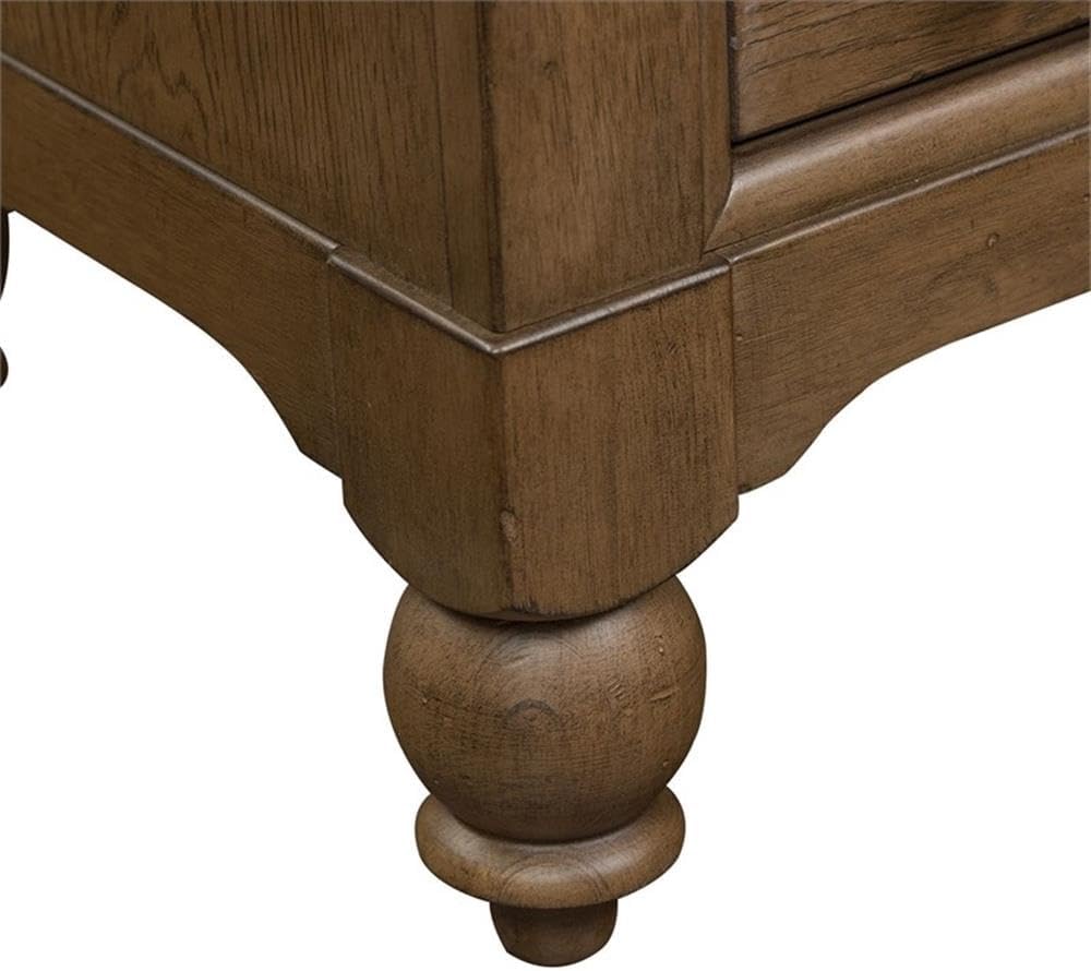 Pemberly Row Bedside Chest, Dusty Taupe Wire-Brushed Finish, 3 Drawers with Felt-Lined Top and Cedar-Lined Bottom, Built-in AC and USB Charging Station, Antique Brass Knob Hardware, Rustic Bedroom