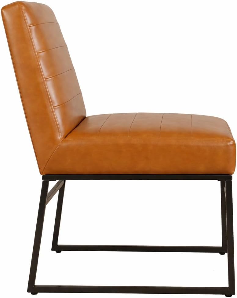 HomePop Channeled Metal Dining Chair | HomePop Home Décor | Single Pack - Caramel Brown Faux Leather