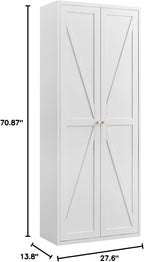 GREATMEET 71" Kitchen Pantry Storage Cabinet, Metal Garage Storage Cabinets with 2 Doors and Shelves, Tall Storage Cabinet, Laundry Room Cabinet, Food Pantry Cabinet, White