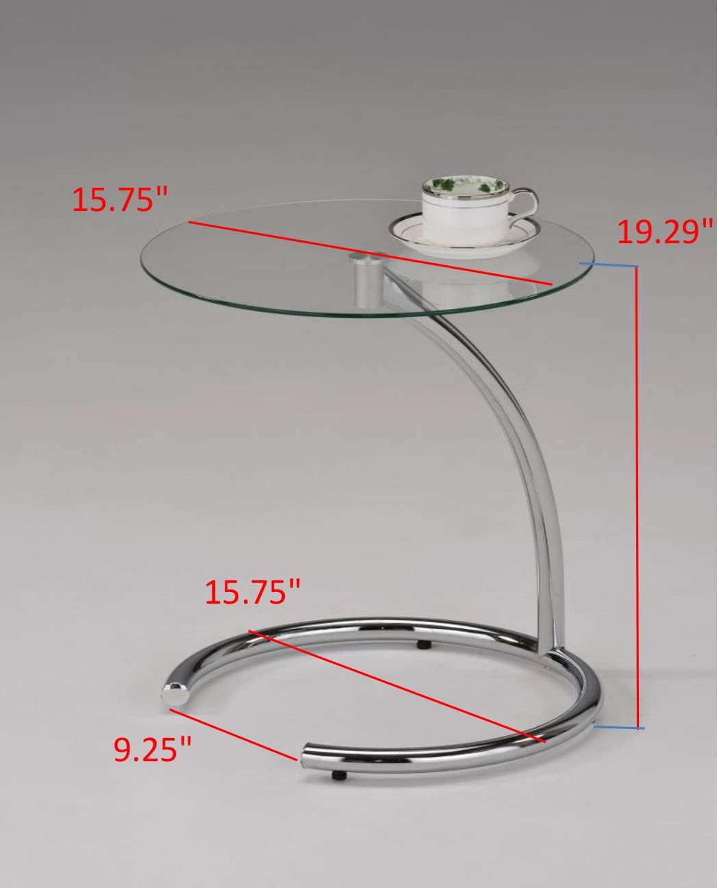 Kings Brand Furniture Leighton Round Glass End Table – Modern Metal Accent Side Table with Tempered Glass Top, Small Coffee Table for Living Room, Bedroom Nightstand or Office (Chrome)