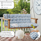 Porch Swing Cushion Three Seat, Waterproof Swing Cushions Replacement with Backrest, Outdoor Garden Furniture Patio 4" Thickened Cushions with Ties (Blue Print, 40 x 63in)