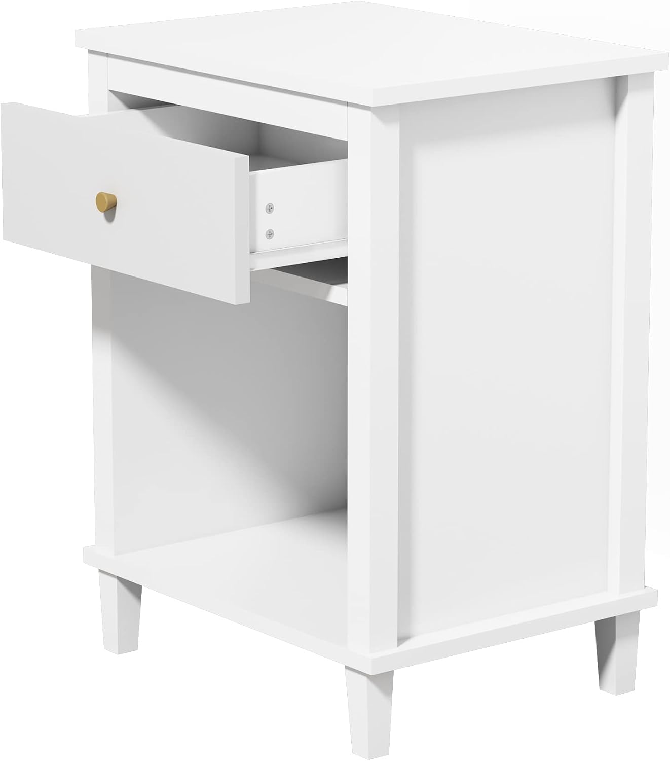 Kids Nightstand Modern Kids Bedside Table with Drawer & Open Storage Shelf Wood End Side Table Toddler Nightstand for Bedroom Living Room (White)