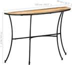 Industrial Style Mango Wood Side Table with Black Steel Legs, Solid Mango Wood Half-Circle Shape Tabletop, 43.3 Inch Long 15.7 Inch Wide, Modern Crescent Design for Entryway