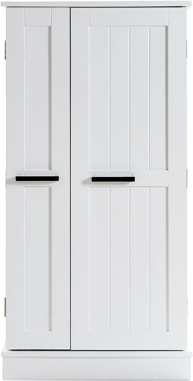 Pantry Cabinet with Storage,Freestanding Kitchen Hutch with Doors & Adjustable Shelves, Small Snacks Spices Wine Sideboard for Kitchen,Dining Room (White)