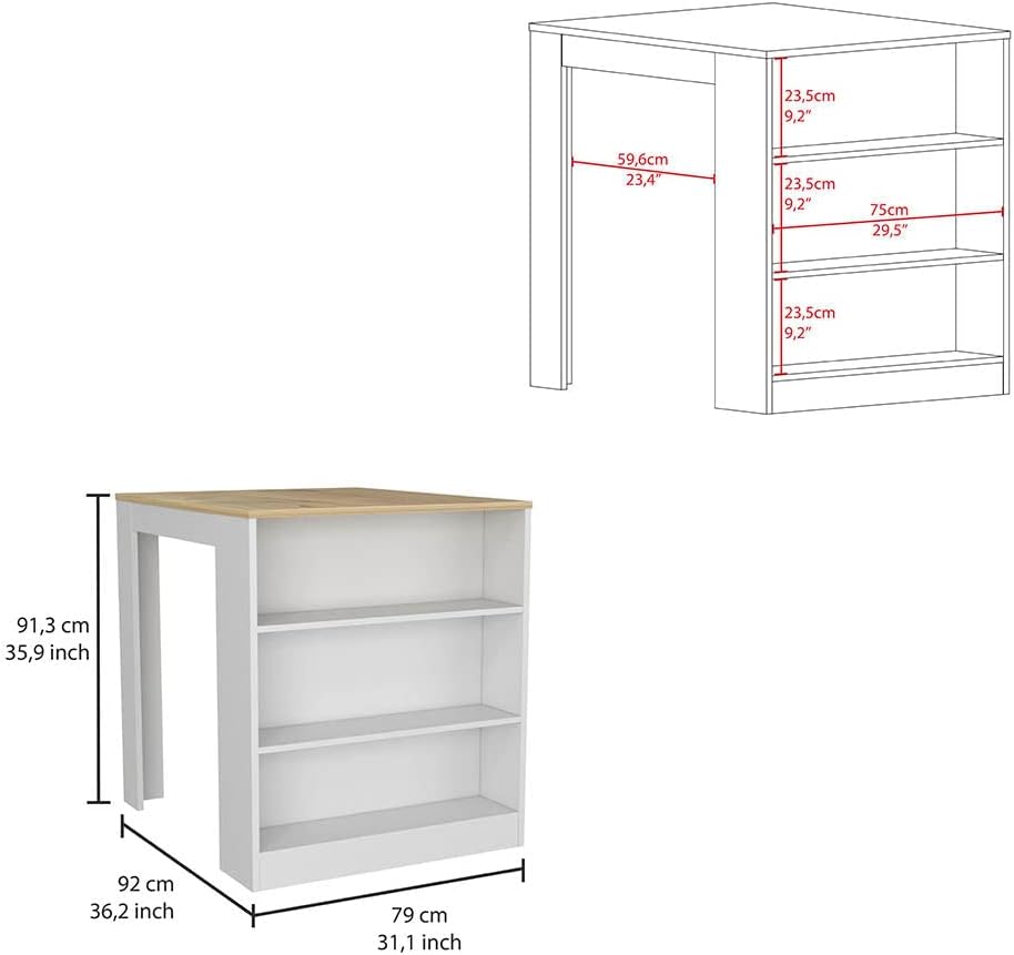 Contemporary Kitchen Island + Pantry Cabinet Combo, Kitchen Storage, White and Light Oak Freestanding Set, Cupboard, with Prep Space and Ample Storage