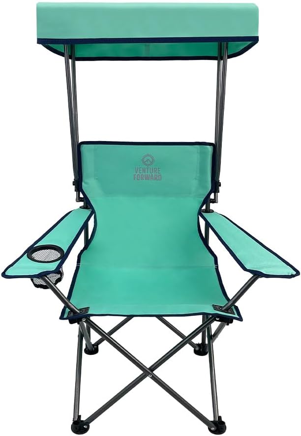 Venture Forward Youth Outdoor Canopy Chair with Adjustable Shade, Folding Kids Camping Chair with Cup Holder and Carry Bag, Portable Beach, Sports and Backyard Seating