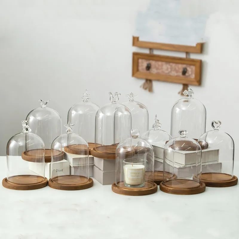 12 * 16cm Big Size Antique Base Different Top Glass Dome Vase Home Decoration Transparent Candle Cover Wedding Friend Favor Gift (1set Ball Dome Base)