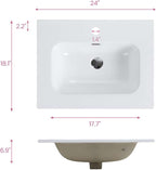 24 Inch Gloss White Ceramic Bathroom Sink - Integrated Basin with 1 Faucet Hole, Modern Design, Easy to Clean, Not Include Faucet & Drain