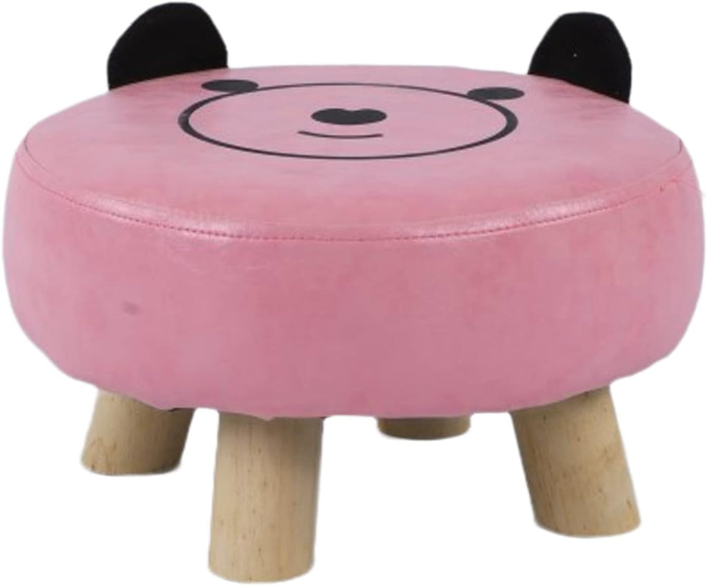 Small Under Desk Footrest Ottoman, Cute Cartoon Step Stool with 4 Stable Log Legs for Kids, Compact PU Leather Footstool for Living Room Bedroom Office