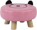 Small Under Desk Footrest Cute Cartoon Ottoman with 4 Stable Log Legs, Compact PU Leather Footstool for Kids, Children's Room Bedroom Living Room Step Stool