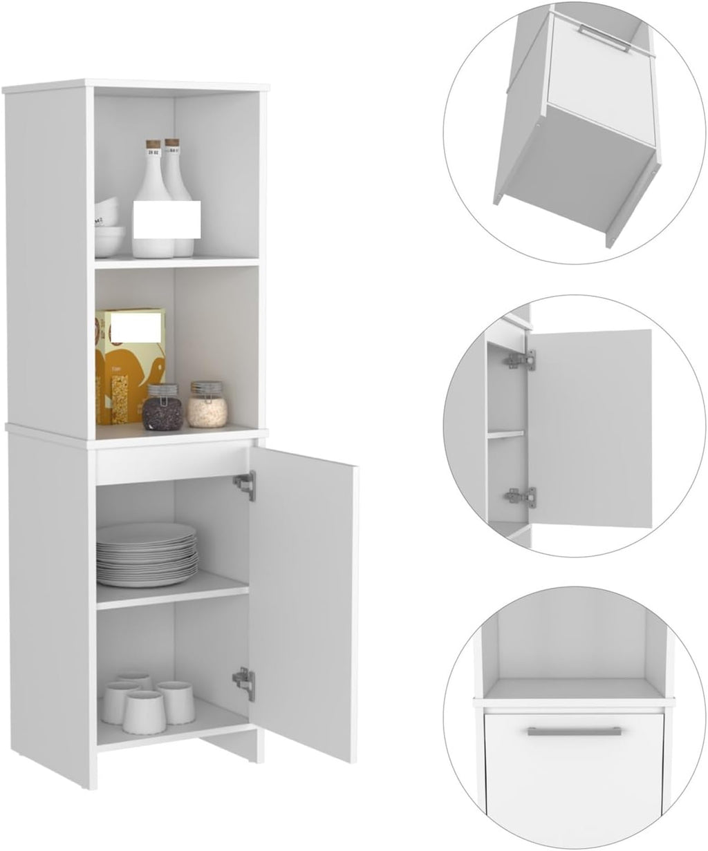 Kitchen Pantry, Two External Shelves, Single Door Cabinet, Two Interior Shelves White,for Kitchen
