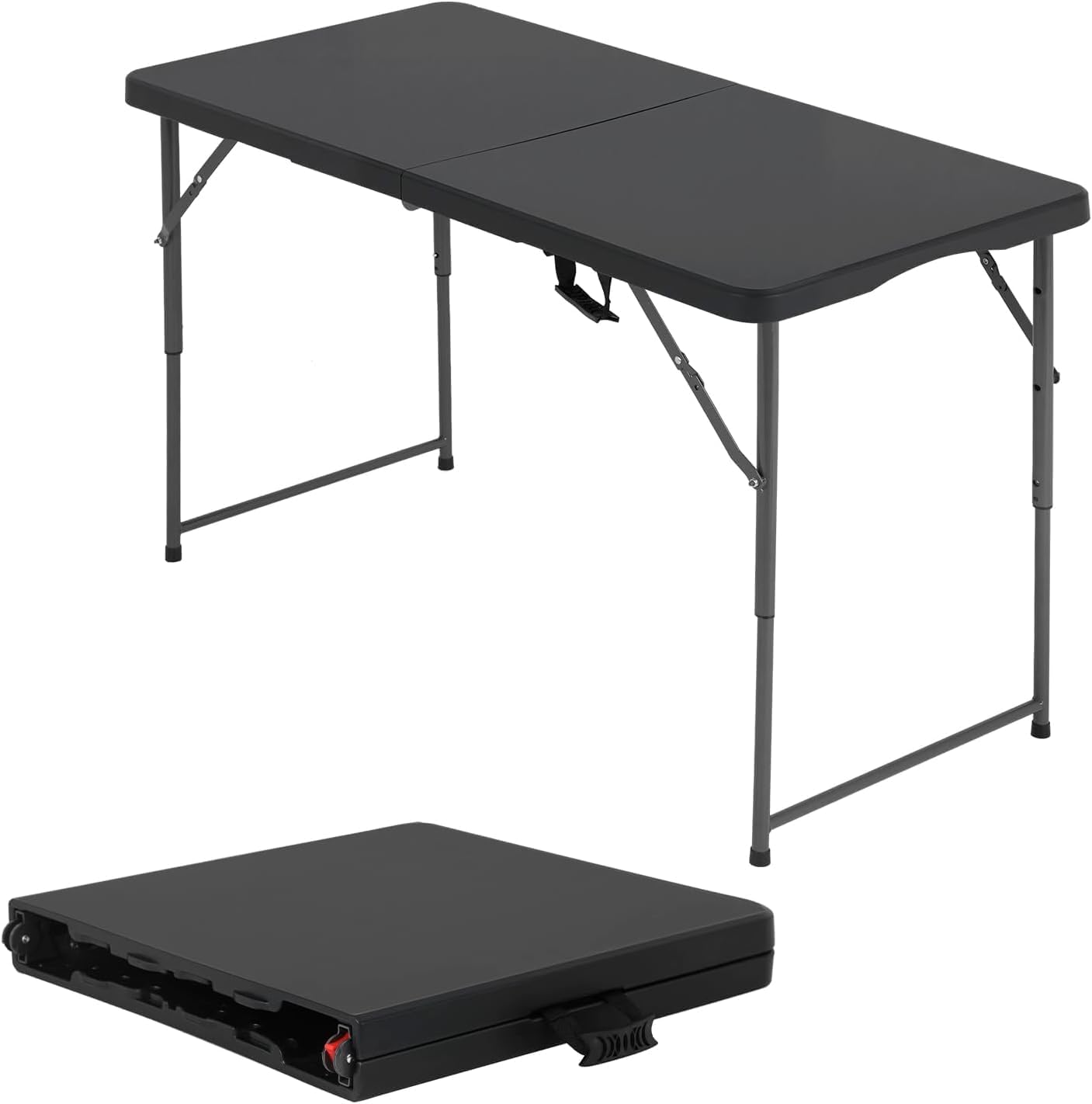 HKLGorg Folding Table, Heavy Duty Plastic Folding Utility Table Indoor Outdoor, Party Dining Tables Easy to Assemble with Lock Function (Black, 4 FT)