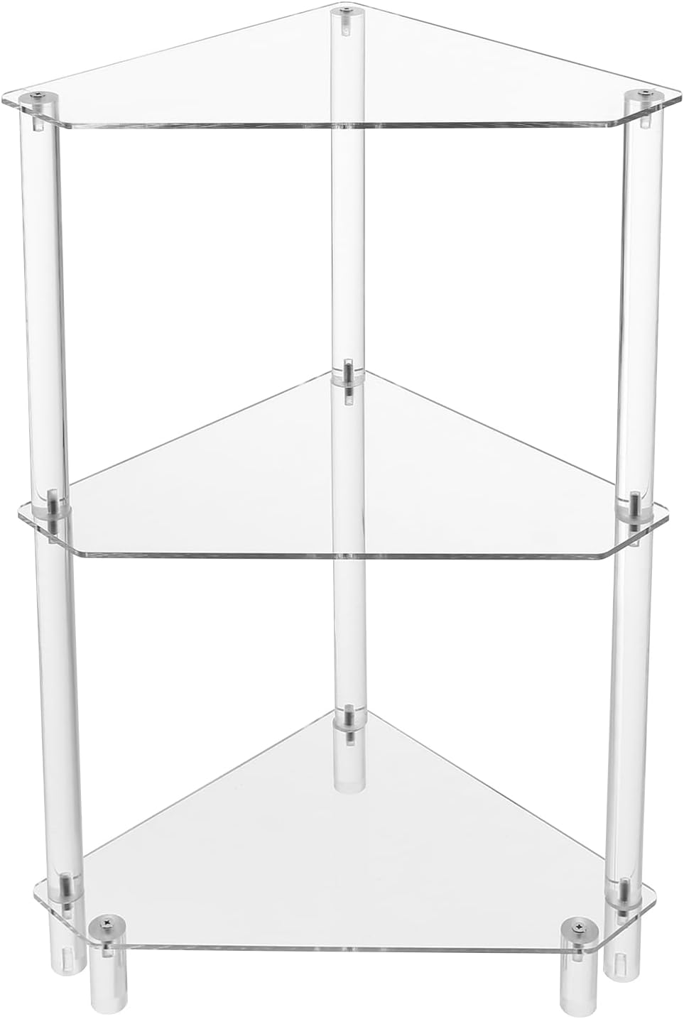 DYNAMI Clear Acrylic Side Table,3 Tier Triangle End Table Small Corner Accent Table for Small Spaces,Modern Corner Shelf for Living Room Bathroom Bedroom,Load Capacity 22lbs (White)
