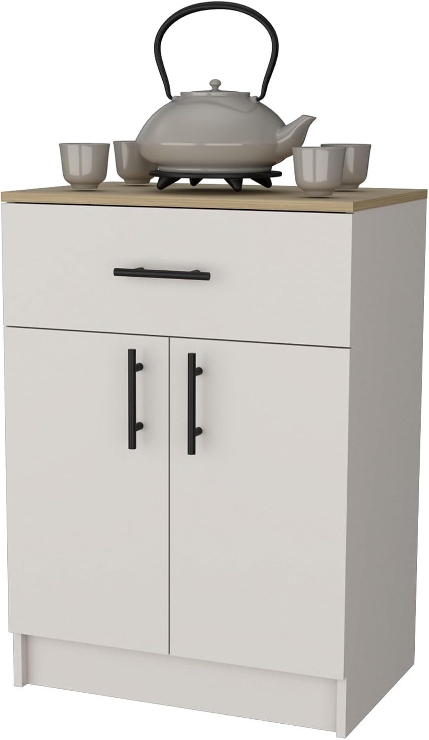 Cope Kitchen Pantry in Melamine with 2 Doors and 1 Drawer, Ivory/Natural Oak,for Kitchen