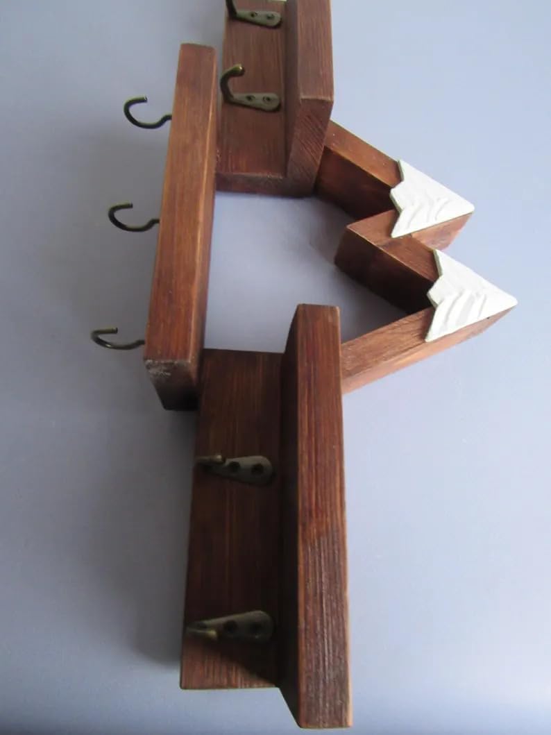 Rustic Mountain Wall Shelf with Hooks, Wood & Metal Wall Storage Organizer, Decorative Floating Shelves for Entryway Bedroom Nursery, Farmhouse Style Home Decor