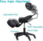 Ergonomic Kneeling Chair with Back Support - Knee Chair Ergonomic for Office w/Upholstered Fabric - Adjustable Rocking Stationary Correcting Stool, Meditation Desk Stool for Better Posture