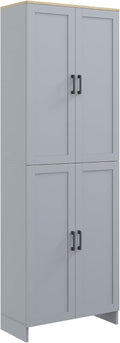 72" Freestanding Kitchen Pantry, 4-Door Storage Cabinet Organizer with Adjustable Shelves, Kitchen Cabinet with Doors and Shelves, Gray