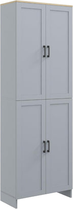 72" Freestanding Kitchen Pantry, 4-Door Storage Cabinet Organizer with Adjustable Shelves, Kitchen Cabinet with Doors and Shelves, Gray