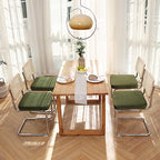 Zesthouse Mid Century Modern Dining Chairs Set of 4, Natural Rattan Dining Chairs with Solid Wood Back & Chrome Base, Upholstered Velvet Fabric, Green