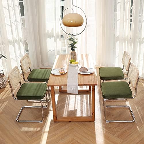 Zesthouse Mid Century Modern Dining Chairs Set of 4, Natural Rattan Dining Chairs with Solid Wood Back & Chrome Base, Upholstered Velvet Fabric, Green