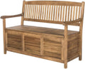 Brown Storage Bench with Acacia Wood, Galvanized Steel Hardware, Oil Finish, 50 Inches Wide, Durable and Weather-Resistant Outdoor Furniture