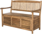 Brown Storage Bench with Acacia Wood, Galvanized Steel Hardware, Oil Finish, 50 Inches Wide, Durable and Weather-Resistant Outdoor Furniture