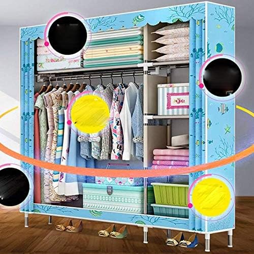 Simple Wardrobe Reinforced Thicken Cloth Sturdy Steel Frame Assembly Oxford Locker Hanging
