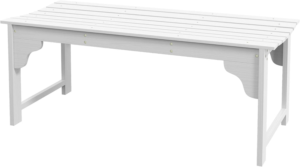 Garden Bench Seat, White Slatted Wooden Outdoor Bench with Curved Seat, Patio Park Bench for Front Porch Backyard Deck Lawn Yard Garden Entryway Seating