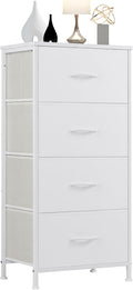 DUMOS Nightstand Bedside Table with 4 Drawers, Removable Fabric Bins with Steel Frame Wood Top, Organizer Furniture for Bedroom Closet Living Room, Chalky