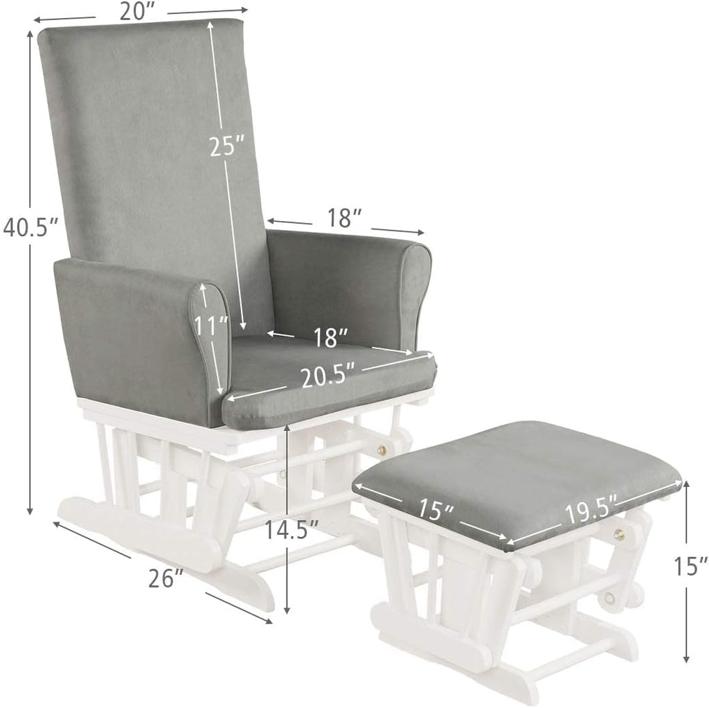 LDAILY LUARANE Hoop Glider and Ottoman Cushion Set, Wooden Rocking Nursery Chair with Cushioned Armrests Detachable Cover, Upholstered Glider with Nursing Ottoman for Napping Nursing Reading (Grey)