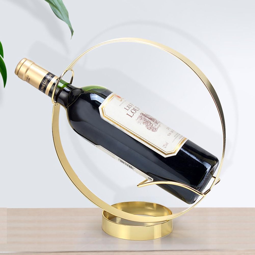 Metal Single Tabletop Wine Rack – Freestanding Countertop Decorative Wine Bottle Holder, Unique Wine Gifts and Accessories for Wine Lovers (Gold)