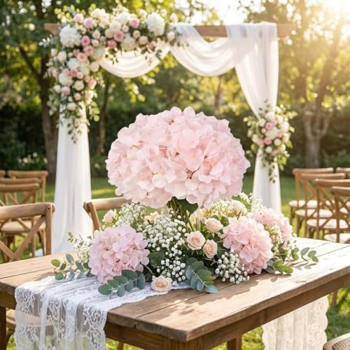 24PCS Light Pink Artificial Hydrangea Flowers with Stems, Silk Faux Hydrangea Heads for Baby Girl Shower & Nursery Decor