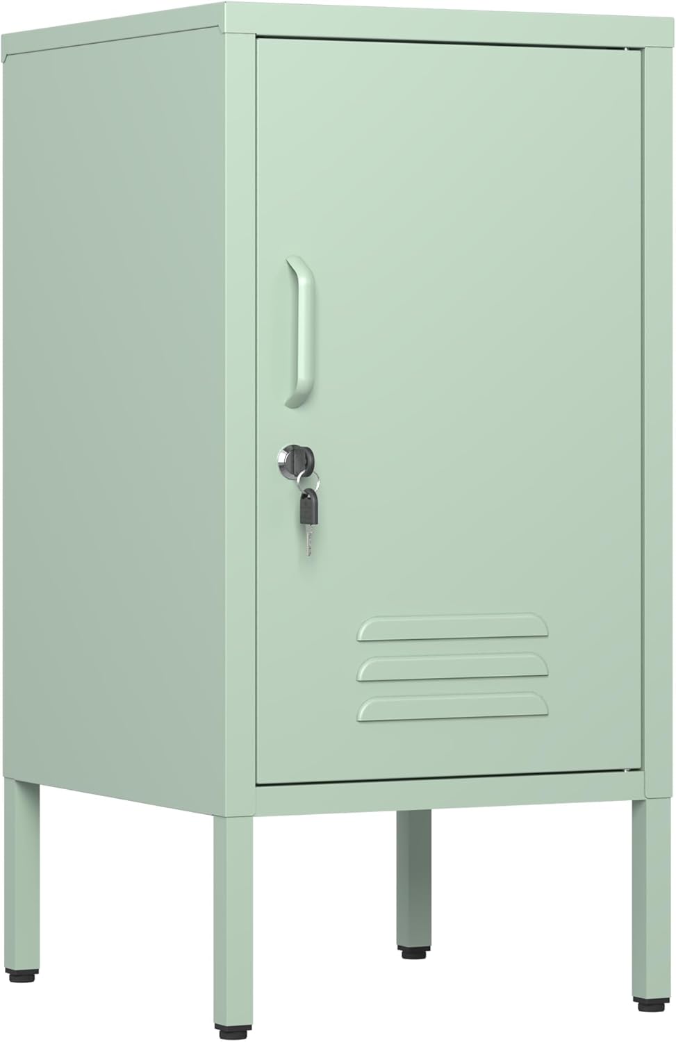 Metal Locker Storage Cabinet with Lock, Modern Bedside Table with 1 Door and Adjustable Shelf, Lockable Nightstand for Bedroom, End Table with Leveling Feet for Office & Living Room
