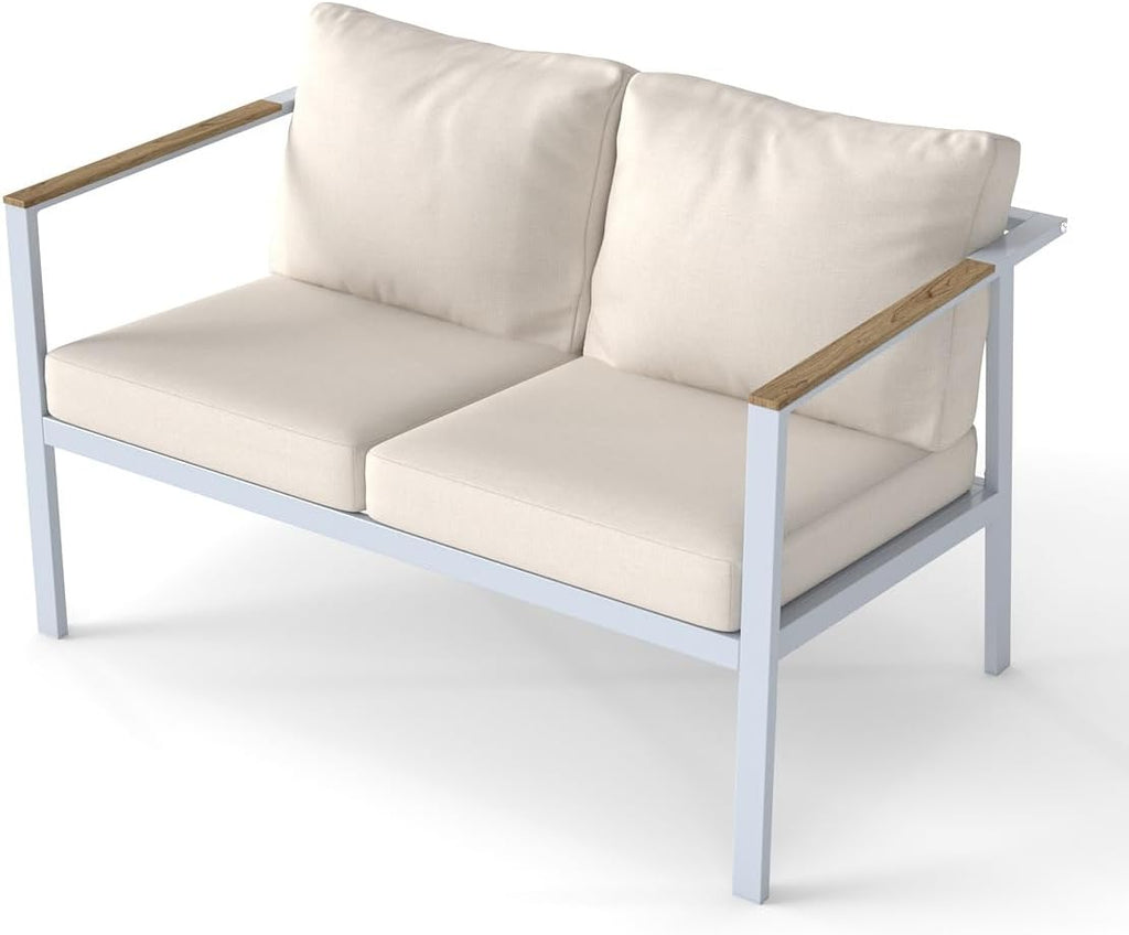 All-Aluminum Double Seater Sofa Waterproof Anti-Rust Outdoor Patio Loveseat for Garden Backyard White