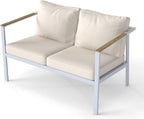 All-Aluminum Double Seater Sofa Waterproof Anti-Rust Outdoor Patio Loveseat for Garden Backyard White