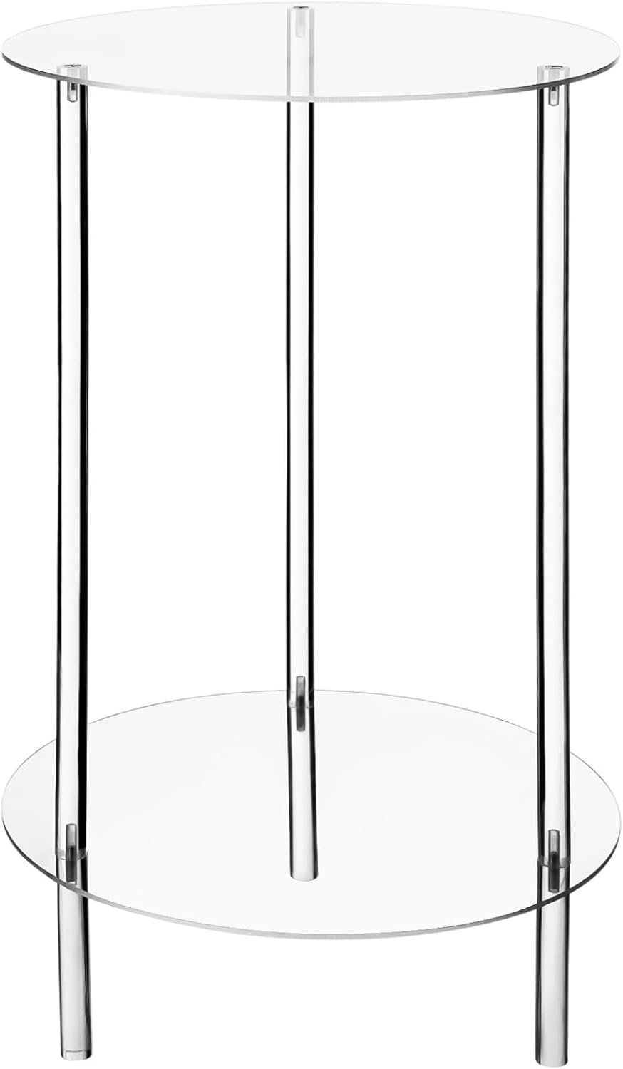 Acrylic Detachable End Table, 2-Tier Clear Round Acrylic Coffee Table, 11.8 x 19.6 Modern Small Side Desk, Detachable Beside Desk for Living Room, Bedroom