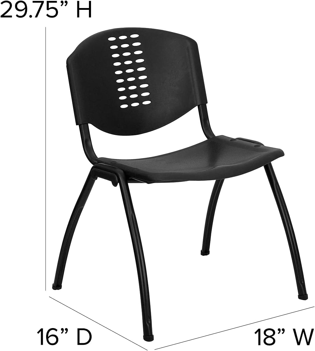 Flash Furniture 5 Pack HERCULES Series 880 lb. Capacity Black Plastic Stack Chair with Oval Cutout Back and Black Frame