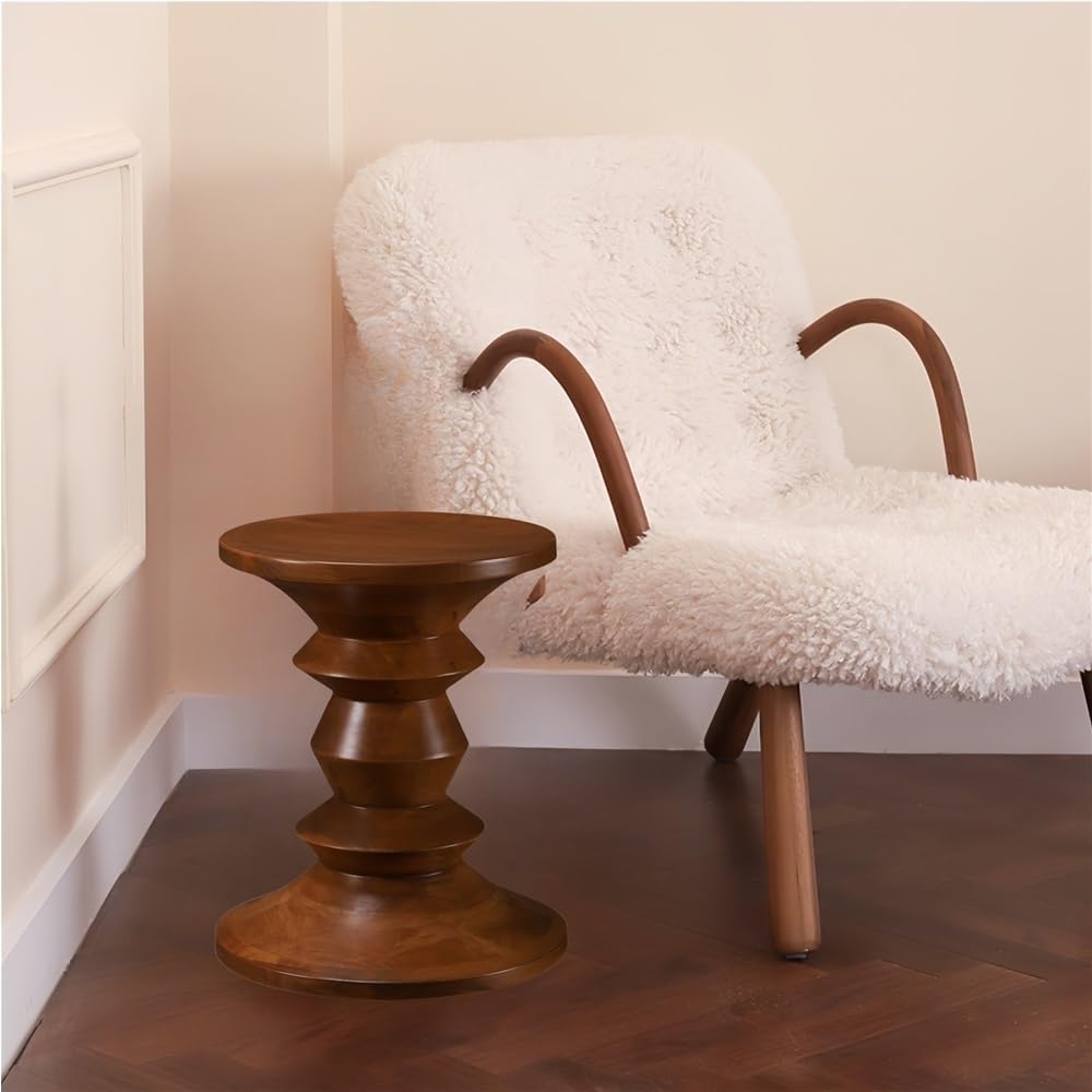 Round Geometric Side Table, Retro Wooden Coffee Table, Small End Table for Living Room Bedroom, 13.8x13.8x17.7in Nightstand One Color 15.7 * 15.7 * 17.7in
