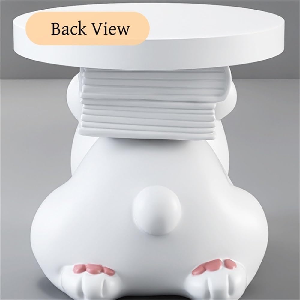 Cute Round Side Table, Colorful Resin Bear Nightstand, Minimalist Coffee Table, Decorative Sofa Table, Modern End Table for Living Room, Bedroom(White)