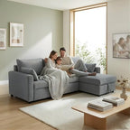 Sectional Sleeper Sofa with Pull Out Bed, L Shape Convertible Sofa Bed Couch with Storage Chaise, 3 in 1 Pull Out Sofa Bed with 3 Seats for Living Room,Apartment, Gray, 85Inch