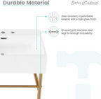 Claire 24" Console Sink White Basin Brushed Gold Legs with 8" Widespread Holes