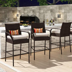 Sundale Outdoor Wicker Bar Stool Set of 2, Patio Counter Height Pub Chair with Arms, High Top Rattan Barstool, Cushion Beige, All-Weather Outdoor Rattan Furniture