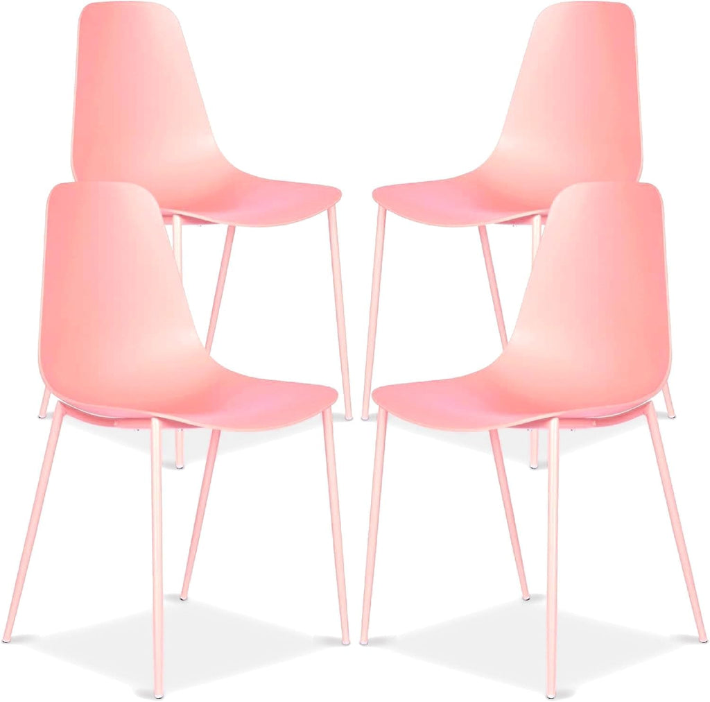 Poly & BARK Isla Modern Kitchen Chairs Set of 4 - Plastic Dining Chair with Metal Legs - Quick Assembly Simple Cafe Chairs Plastic for Indoor or Outdoor - Blush Pink