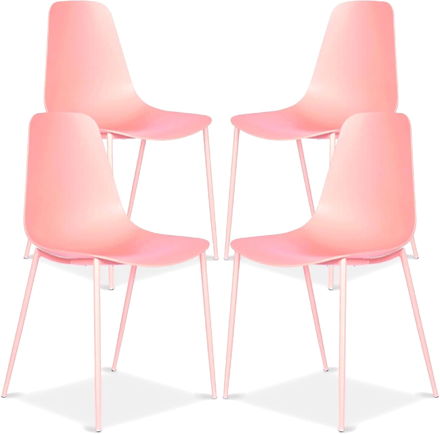 Poly & BARK Isla Modern Kitchen Chairs Set of 4 - Plastic Dining Chair with Metal Legs - Quick Assembly Simple Cafe Chairs Plastic for Indoor or Outdoor - Blush Pink