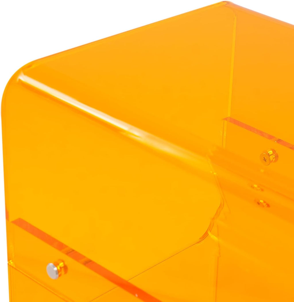 Modern Acrylic Side Table, 3-Tier Small Narrow End Table Slim Nightstand Bedside Table for Bedroom Living Room Bathroom (Orange)